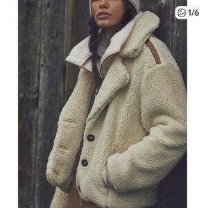 Free People Sz S Joplin Cozy Warm Teddy Ivory Winter Faux Sherpa Jacket Rtl $198